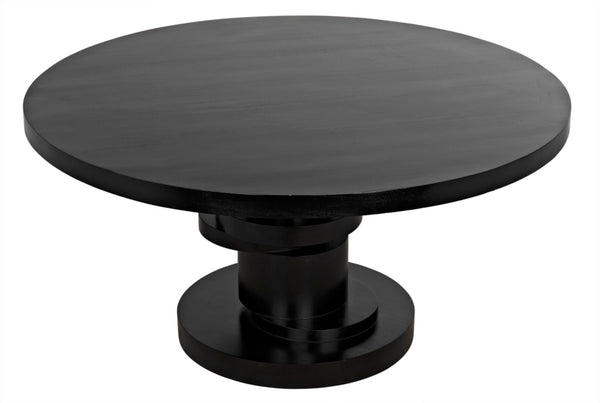 Noir Hugo Dining Table – Hand-Carved Mahogany with Sculptural Base for Elegant Dining Spaces, 60" Hand Rubbed Black GTAB558HB