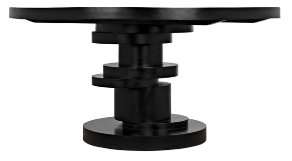 Noir Hugo Dining Table – Hand-Carved Mahogany with Sculptural Base for Elegant Dining Spaces, 60" Hand Rubbed Black GTAB558HB