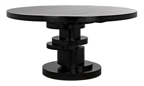 Noir Hugo Dining Table – Hand-Carved Mahogany with Sculptural Base for Elegant Dining Spaces, 60" Hand Rubbed Black GTAB558HB