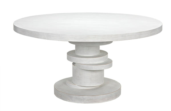 Noir Hugo Dining Table – Hand-Carved Mahogany with Sculptural Base for Elegant Dining Spaces, 60" White Wash GTAB558WH