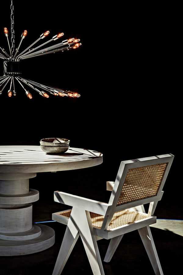 Noir Hugo Dining Table – Hand-Carved Mahogany with Sculptural Base for Elegant Dining Spaces, 60" White Wash GTAB558WH