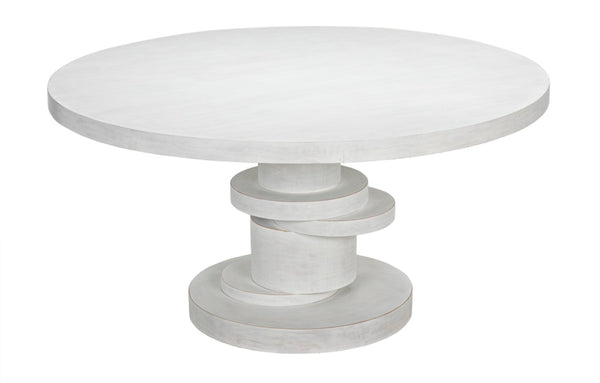 Noir Hugo Dining Table – Hand-Carved Mahogany with Sculptural Base for Elegant Dining Spaces, 60" White Wash GTAB558WH
