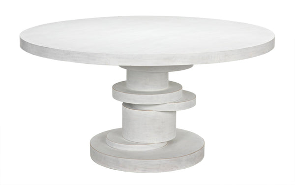 Noir Hugo Dining Table – Hand-Carved Mahogany with Sculptural Base for Elegant Dining Spaces, 60" White Wash GTAB558WH