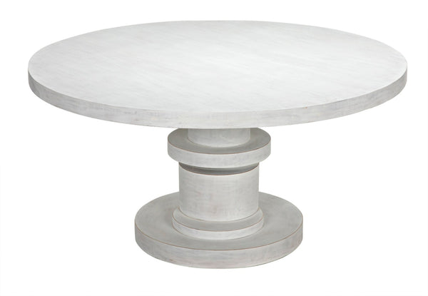 Noir Hugo Dining Table – Hand-Carved Mahogany with Sculptural Base for Elegant Dining Spaces, 60" White Wash GTAB558WH