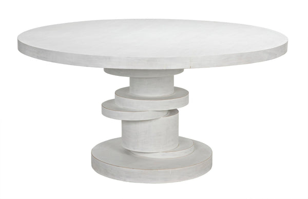 Noir Hugo Dining Table – Hand-Carved Mahogany with Sculptural Base for Elegant Dining Spaces, 60" White Wash GTAB558WH