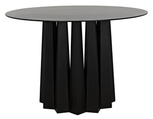 Noir Column Dining Table - Artisan Crafted Black Steel With Unique Pleating Effect & Tapered Legs, 44" Matte Black Industrial Steel Gtab559mtb