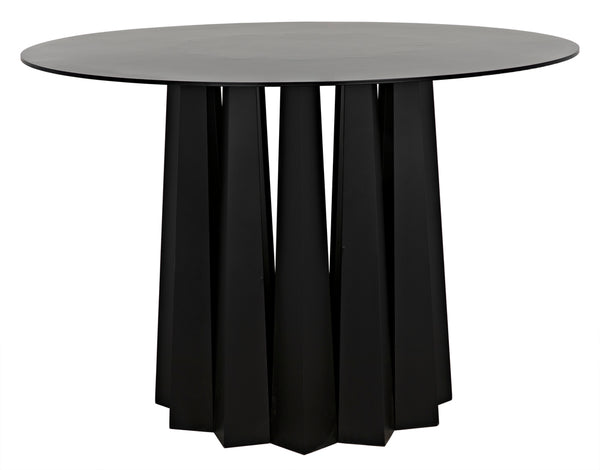 Noir Column Dining Table - Artisan Crafted Black Steel With Unique Pleating Effect & Tapered Legs, 44" Matte Black Industrial Steel Gtab559mtb