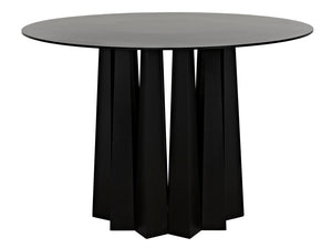 Noir Column Dining Table - Artisan Crafted Black Steel With Unique Pleating Effect & Tapered Legs, 44" Matte Black Industrial Steel Gtab559mtb