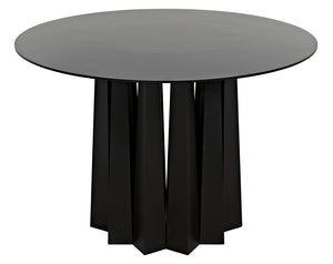 Noir Column Dining Table - Artisan Crafted Black Steel With Unique Pleating Effect & Tapered Legs, 44" Matte Black Industrial Steel Gtab559mtb