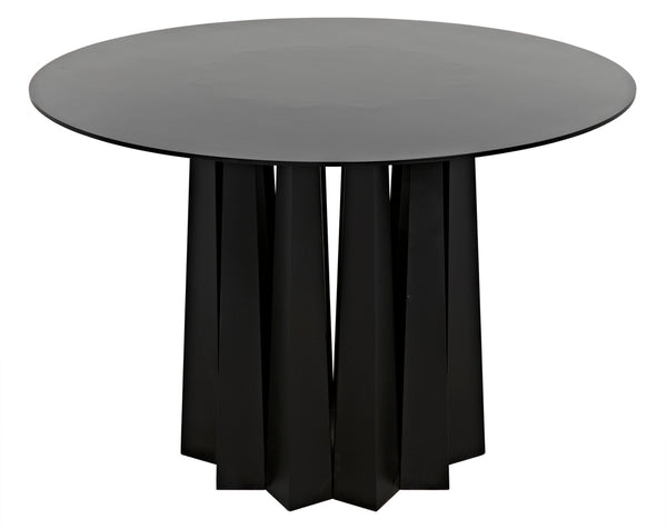 Noir Column Dining Table - Artisan Crafted Black Steel With Unique Pleating Effect & Tapered Legs, 44" Matte Black Industrial Steel Gtab559mtb