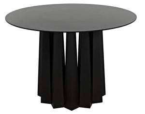 Noir Column Dining Table - Artisan Crafted Black Steel With Unique Pleating Effect & Tapered Legs, 44" Matte Black Industrial Steel Gtab559mtb