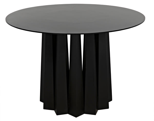Noir Column Dining Table - Artisan Crafted Black Steel With Unique Pleating Effect & Tapered Legs, 44" Matte Black Industrial Steel Gtab559mtb