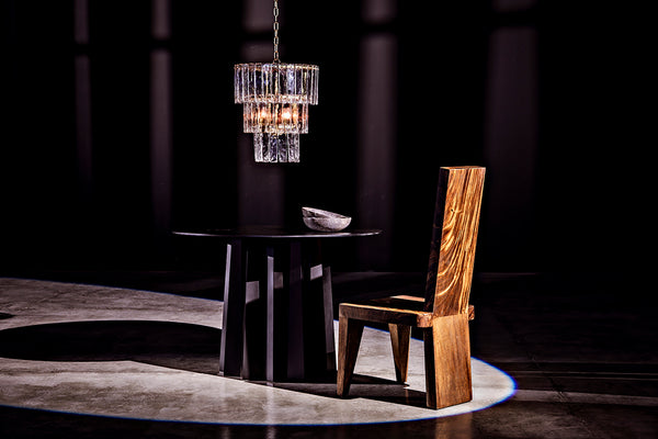 Noir Column Dining Table - Artisan Crafted Black Steel With Unique Pleating Effect & Tapered Legs, 44" Matte Black Industrial Steel Gtab559mtb