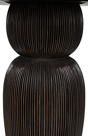 Noir Portobello Round Dining Table - Hand-Rubbed Black Finish with Golden Highlights & Ribbed Detailing GTAB560HB