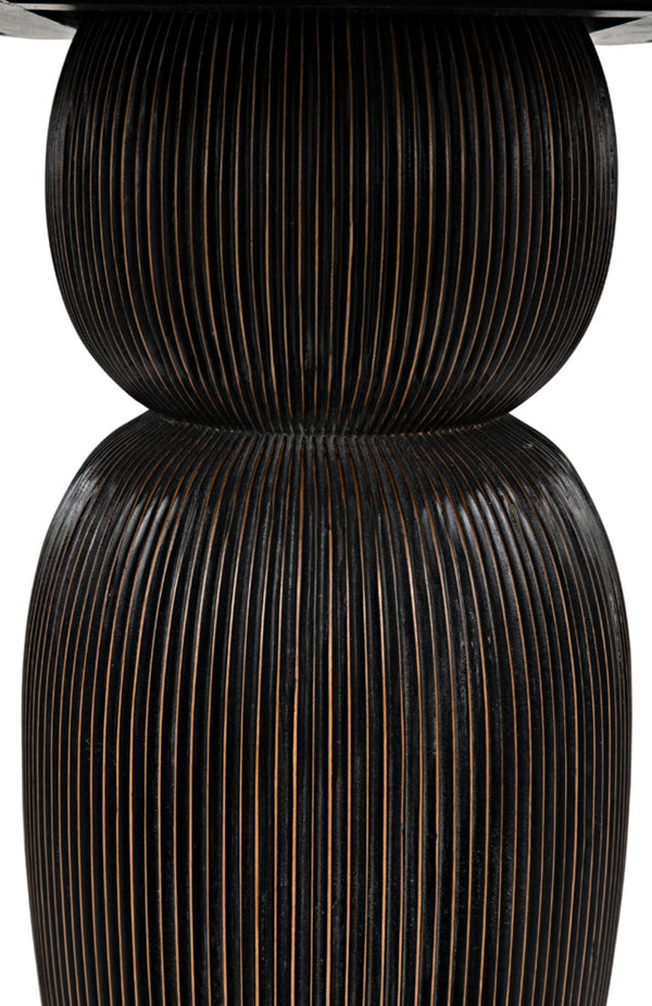 Noir Portobello Round Dining Table - Hand-Rubbed Black Finish with Golden Highlights & Ribbed Detailing GTAB560HB
