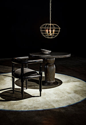 Noir Portobello Round Dining Table - Hand-Rubbed Black Finish with Golden Highlights & Ribbed Detailing GTAB560HB