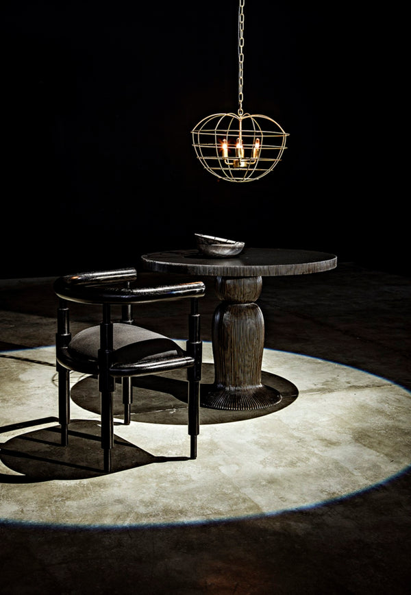 Noir Portobello Round Dining Table - Hand-Rubbed Black Finish with Golden Highlights & Ribbed Detailing GTAB560HB