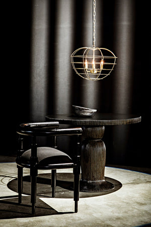Noir Portobello Round Dining Table - Hand-Rubbed Black Finish with Golden Highlights & Ribbed Detailing GTAB560HB