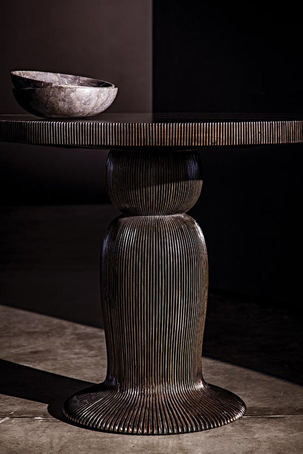 Noir Portobello Round Dining Table - Hand-Rubbed Black Finish with Golden Highlights & Ribbed Detailing GTAB560HB