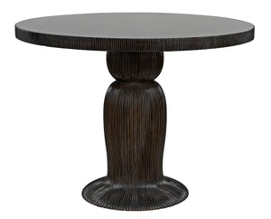 Noir Portobello Round Dining Table - Hand-Rubbed Black Finish with Golden Highlights & Ribbed Detailing GTAB560HB