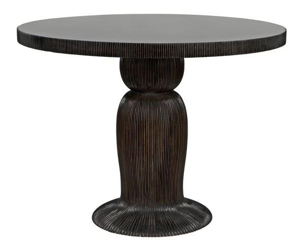 Noir Portobello Round Dining Table - Hand-Rubbed Black Finish with Golden Highlights & Ribbed Detailing GTAB560HB