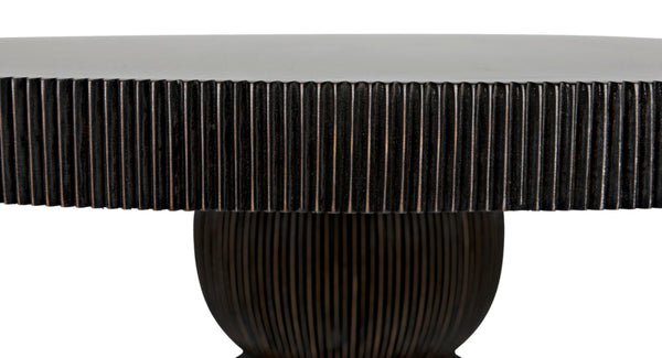 Noir Portobello Round Dining Table - Hand-Rubbed Black Finish with Golden Highlights & Ribbed Detailing GTAB560HB
