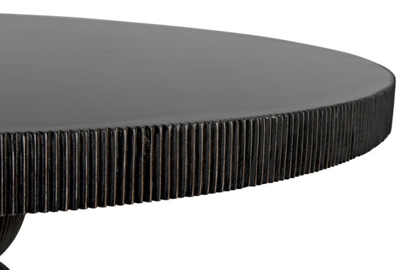 Noir Portobello Round Dining Table - Hand-Rubbed Black Finish with Golden Highlights & Ribbed Detailing GTAB560HB