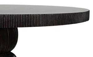 Noir Portobello Round Dining Table - Hand-Rubbed Black Finish with Golden Highlights & Ribbed Detailing GTAB560HB