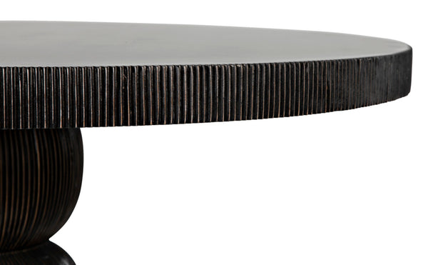 Noir Portobello Round Dining Table - Hand-Rubbed Black Finish with Golden Highlights & Ribbed Detailing GTAB560HB