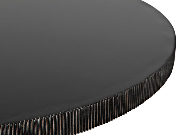 Noir Portobello Round Dining Table - Hand-Rubbed Black Finish with Golden Highlights & Ribbed Detailing GTAB560HB