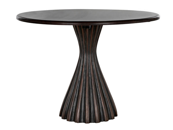 Noir Portobello Round Dining Table - Hand-Rubbed Black Finish with Golden Highlights & Ribbed Detailing GTAB560HB
