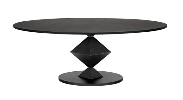 Noir Katana Oval Dining Table - Handcrafted Black Metal Design, Modern Geometric Centerpiece for Dining GTAB565MTB