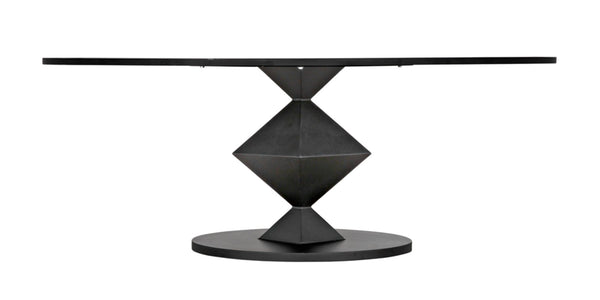 Noir Katana Oval Dining Table - Handcrafted Black Metal Design, Modern Geometric Centerpiece for Dining GTAB565MTB