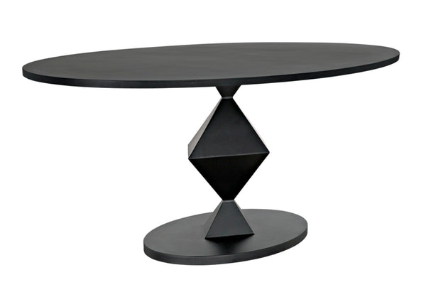 Noir Katana Oval Dining Table - Handcrafted Black Metal Design, Modern Geometric Centerpiece for Dining GTAB565MTB