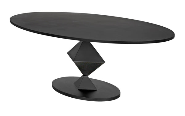 Noir Katana Oval Dining Table - Handcrafted Black Metal Design, Modern Geometric Centerpiece for Dining GTAB565MTB