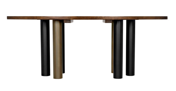Noir Journal Oval Dining Table - Hand-Carved Solid Walnut with Industrial Black & Brass Base for 6-8 GTAB572DW