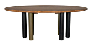 Noir Journal Oval Dining Table - Hand-Carved Solid Walnut with Industrial Black & Brass Base for 6-8 GTAB572DW