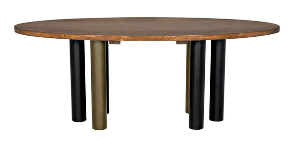Noir Journal Oval Dining Table - Hand-Carved Solid Walnut with Industrial Black & Brass Base for 6-8 GTAB572DW