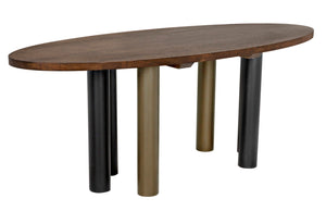 Noir Journal Oval Dining Table - Hand-Carved Solid Walnut with Industrial Black & Brass Base for 6-8 GTAB572DW