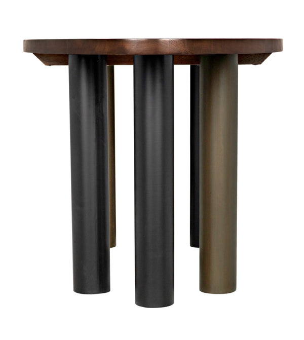 Noir Journal Oval Dining Table - Hand-Carved Solid Walnut with Industrial Black & Brass Base for 6-8 GTAB572DW
