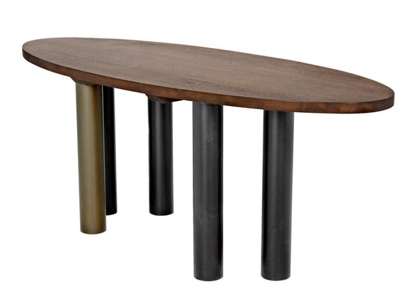 Noir Journal Oval Dining Table - Hand-Carved Solid Walnut with Industrial Black & Brass Base for 6-8 GTAB572DW