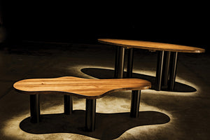 Noir Journal Oval Dining Table - Hand-Carved Solid Walnut with Industrial Black & Brass Base for 6-8 GTAB572DW