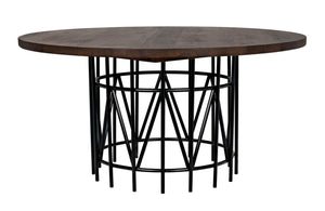 Noir Silberman Dining Table - Handcrafted Dark Walnut Design with Durable Black Iron Base for Elegance GTAB573DW