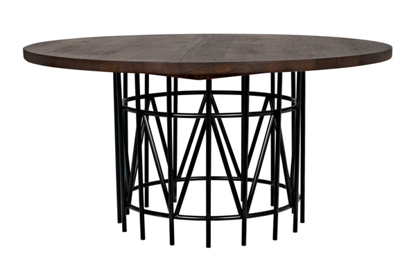 Noir Silberman Dining Table - Handcrafted Dark Walnut Design with Durable Black Iron Base for Elegance GTAB573DW