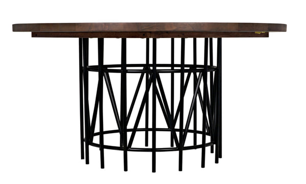 Noir Silberman Dining Table - Handcrafted Dark Walnut Design with Durable Black Iron Base for Elegance GTAB573DW