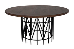 Noir Silberman Dining Table - Handcrafted Dark Walnut Design with Durable Black Iron Base for Elegance GTAB573DW