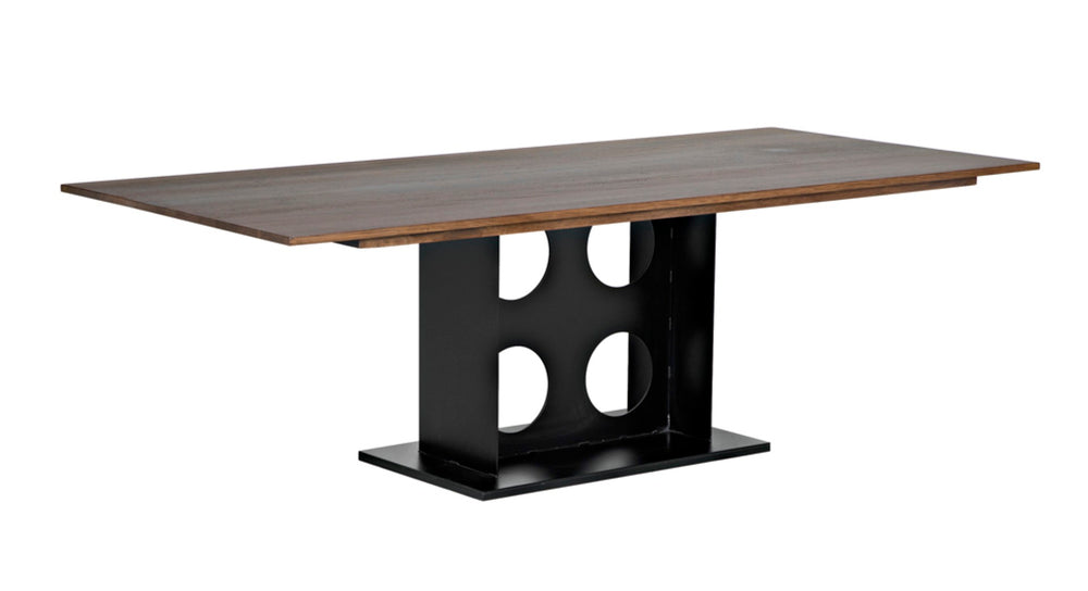 Noir Cameron Table - Bold Industrial Dining Table with Walnut Top & Sturdy Steel Base for Modern Spaces GTAB580MTB