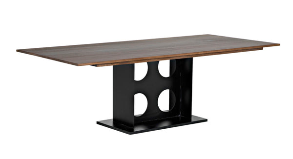 Noir Cameron Table - Bold Industrial Dining Table with Walnut Top & Sturdy Steel Base for Modern Spaces GTAB580MTB
