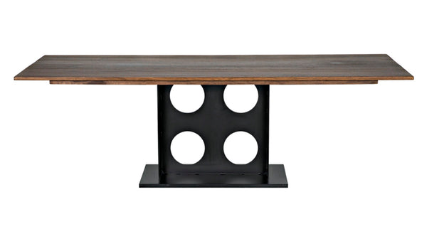 Noir Cameron Table - Bold Industrial Dining Table with Walnut Top & Sturdy Steel Base for Modern Spaces GTAB580MTB