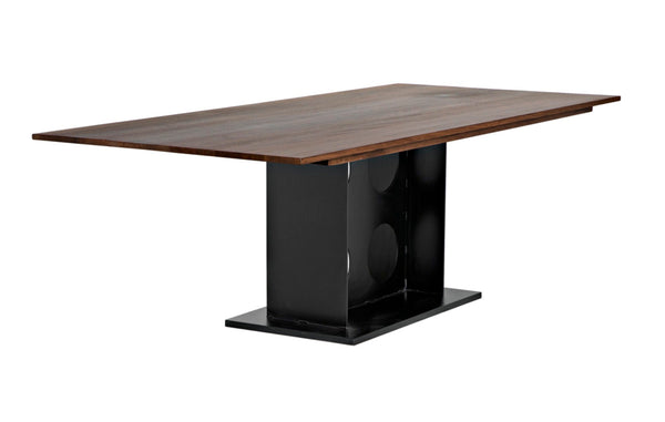 Noir Cameron Table - Bold Industrial Dining Table with Walnut Top & Sturdy Steel Base for Modern Spaces GTAB580MTB